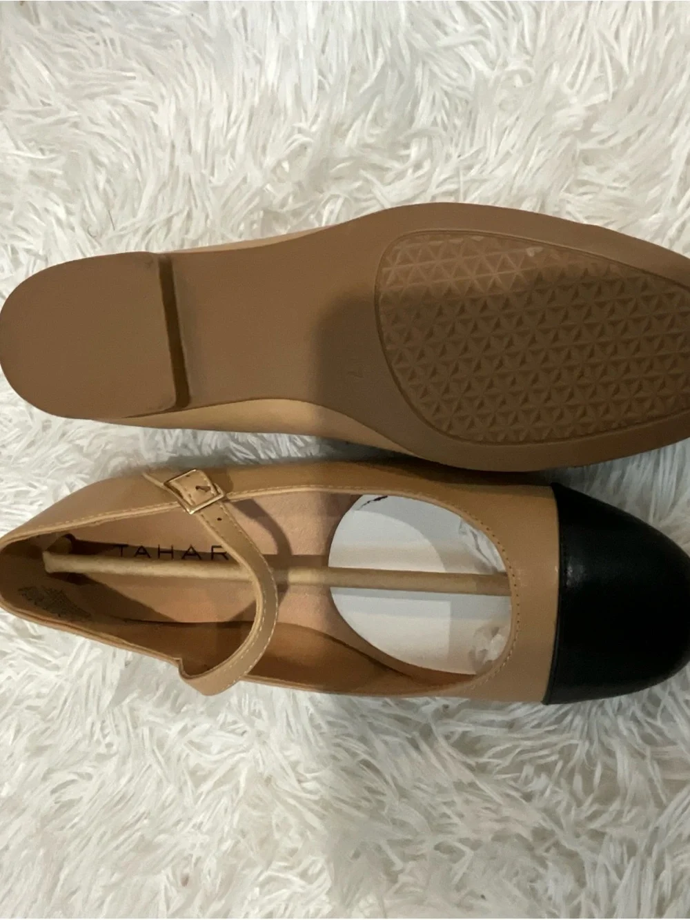 Tahari Two-Tone Tan and Black Mary Jane Flats - Picture 9 of 10
